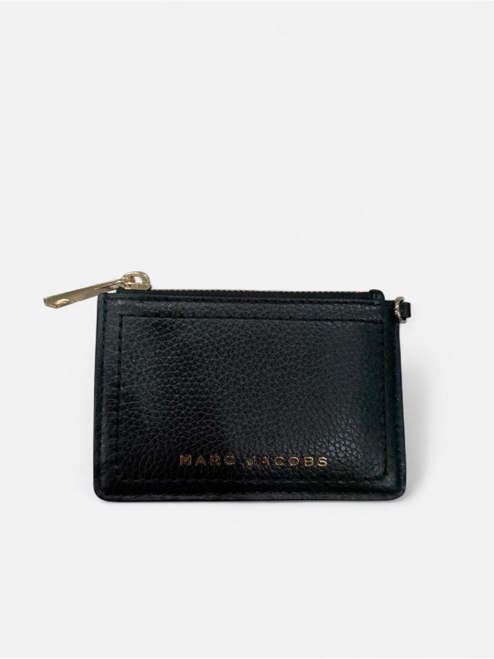Marc Jacobs Black Leather Zip Card Wallet with Gold Hardware